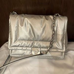 NWT MICHAEL Michael Kors silver puffy crossbody bag